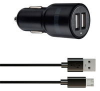 фото Автомобильное зарядное устройство combo: 2usb + отдельный дата-кабель (microusb) interstep