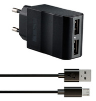 фото Сетевое зарядное устройство combo rt: 2xusb + кабель microusb 2100 ма (is-tc-micro2krt-000b201) interstep