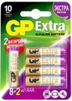 фото Батарейки extra alkaline aaa (lr03), 10 шт. 24ax8/2-cr10 gp