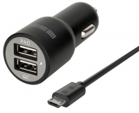 фото Автомобильное зарядное устройство 2 usb 2.4a + 2.4a + кабель microusb + быстрая зарядка (is-cc-microqcrt-000b201) interstep