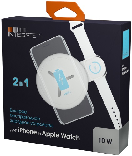 Беспроводное зарядное устройство InterStep для Apple Watch/IPhone, QI, 12Вт, белый (IS-TC-IPAWQIWST-000B210)