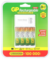 фото Зарядное устройство + аккумуляторы gp usb + 4 аккумулятора аa (hr6) 2700 mah (gp 270aahc/cpb-2cr4)