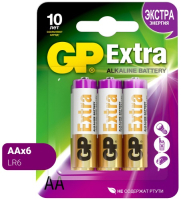 фото Батарейки extra alkaline aa (lr6), 6 шт (gp15axnew-cr6)