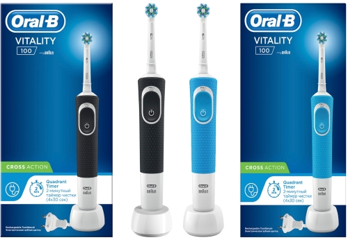  Электрическая зубная щетка Braun Oral-B Vitality D100.413.1 CrossAction, 2 шт 