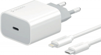 фото Сетевое зарядное устройство usb/type-c, + кабель usb-c/lightning mfi (11392) deppa