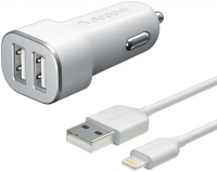 фото Автомобильное зарядное устройство для apple 2 usb 2.4а + кабель lightning mfi white (11291) deppa