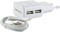 фото Сетевое зарядное устройство 2 usb , 2.1a + 8 pin для apple white (ут000013637) red-line