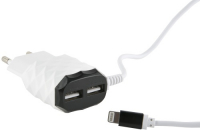 фото Сетевое зарядное устройство 2 usb + 8 pin для apple, 2.1a black (ут000013621) red-line