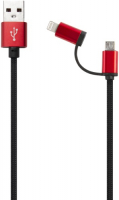 фото Кабель lx01 2 в 1 usb/microusb + 8-pin black (ут000017254) red-line