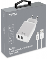 фото Сетевое зарядное устройство rapid+ 2xusb 2.4a + кабель usb-c white (tfn-wcrpd12w2u04)