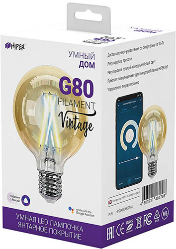  Умная лампа HIPER IoT G80 Filament Vintage (HI-G80FIV)