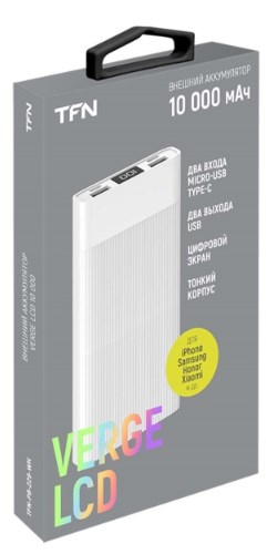  Внешний аккумулятор TFN Active LCD 10000 мАч, белый (PB-229-WH) 