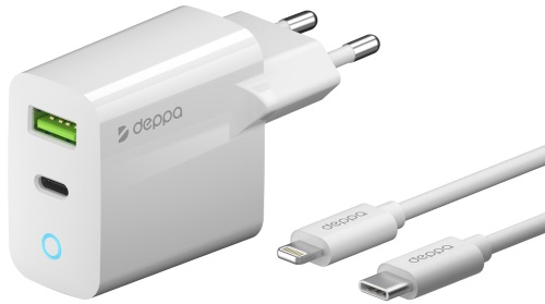 Сетевое зарядное устройство Deppa PD/QC 3.0 20W + кабель USB-C-Lightning (MFI), 1,2 м (11396)