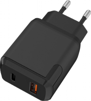 фото Сетевое зарядное устройство usb+type c qc+pd 18w black (tfn-wcrpd18w04)