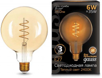 фото Светодиодная лампа filament g125 6w 360lm 2400к е27 golden flexible (158802008) gauss