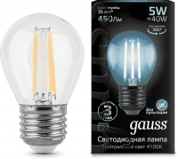 фото Светодиодная лампа filament "шар" 5w 450lm 4100к е27 (105802205) gauss