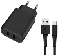 фото Сетевое зарядное устройство с кабелем 2 usb 12w black (tfn-wc02)