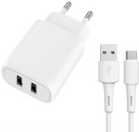 фото Сетевое зарядное устройство с кабелем 2 usb 12w white (tfn-wc03)