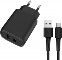 фото Сетевое зарядное устройство с кабелем 2 usb 12w black (tfn-wc04)