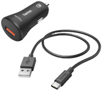 фото Автомобильное зарядное устройство qc 3a usb type c black (00183231) hama