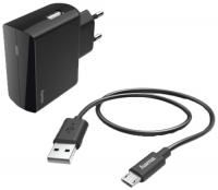 фото Сетевое зарядное устройство с кабелем 2,4a microusb black (00183245) hama