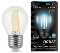 фото Светодиодные лампы filament e27 5w 450lm 4100k, шар, 10 шт gauss