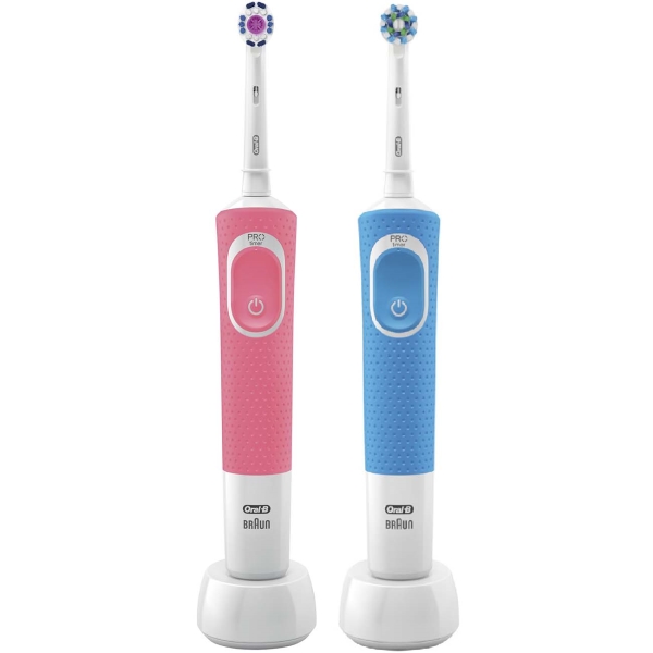 фото Набор электрических зубных щеток oral-b vitality duo d190 d100.413.1 light blue/pink braun