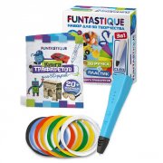 Набор для 3D творчества Funtastique 3 в 1, 3D ручка Cleo синяя + PLA 7 цветов + книга трафаретов Cool Boy (3-1-100949)