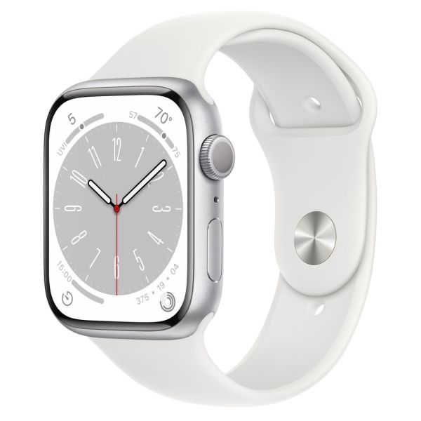 фото Как новые смарт-часы watch series 8 45mm silver aluminium case with white sport band, размер m/l (mp6q3), как новые apple