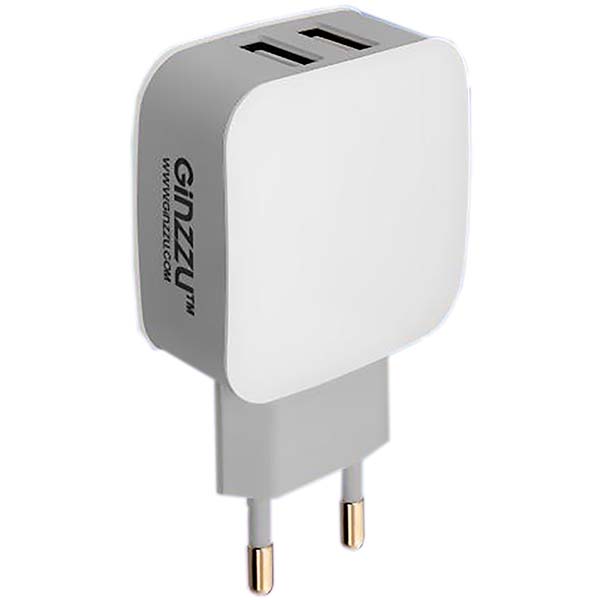 фото Сетевое зарядное устройство 2 usb 5v/2,1a white (ga-3008w) ginzzu