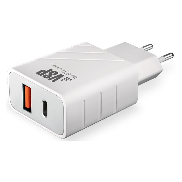 фото Сетевое зарядное устройство usb type-c, qc 3.0, 18 вт white (00000354559) borasco