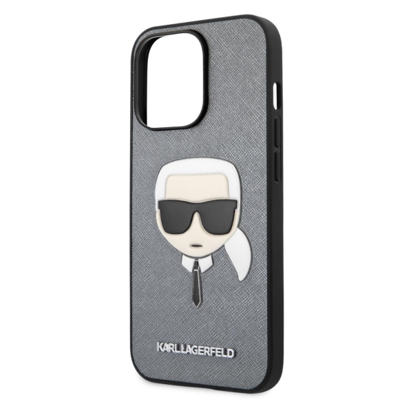 фото Чехол для iphone 13 pro saffiano karl's head silver (klhcp13lsakhsl) karl-lagerfeld