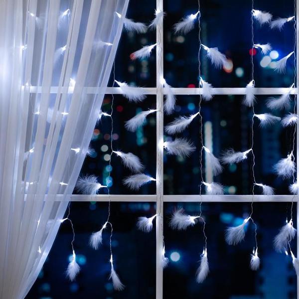 фото Электрогирлянда "занавес: перья", ip20, 3x1,4 м, 80 led, 220 в, свечение белое (6929895) luazon-lighting