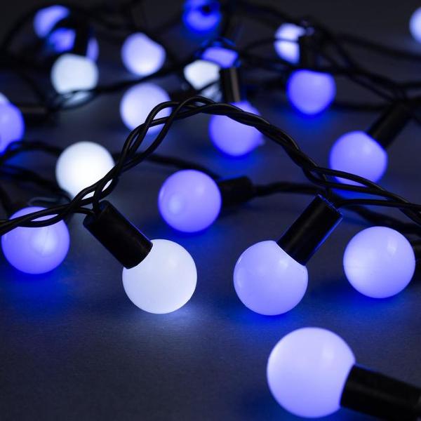 фото Электрогирлянда "нить шарики", 2,5 см, ip44, 10 м, 100 led, 220 в, свечение белое/синее (1080048) luazon-lighting