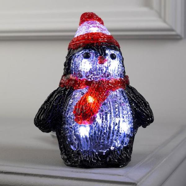 фото Светодиодная фигурка "пингвин", 6 led, аах2, 12х15х9 см, свечение белое (5037526) luazon-lighting