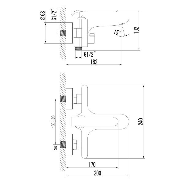 фото Смеситель для ванны и душа melange lm4914cw lemark