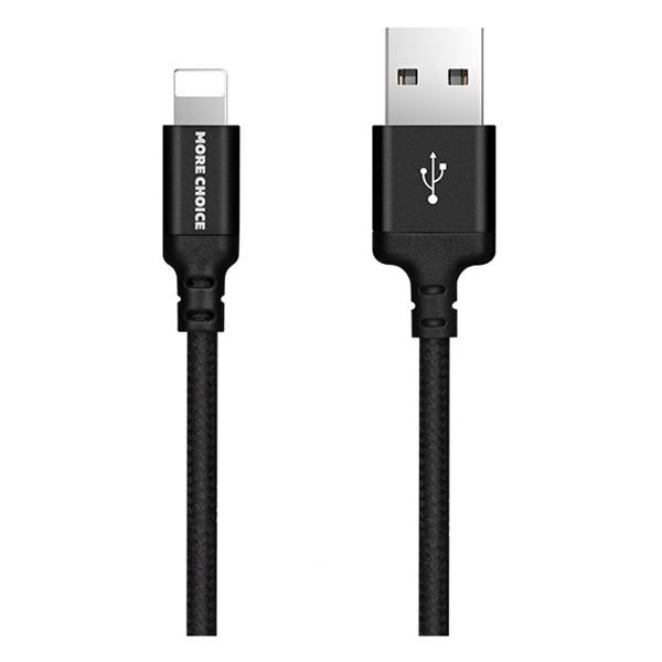 фото Кабель k12i usb 2,1a/lightning 8-pin, нейлон, 1m black more choice