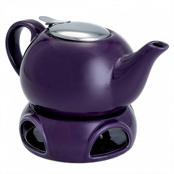 фото Заварочный чайник 750 мл, керамика, с фильтром и подставкой, фиолетовый (ф19-057r) rosario