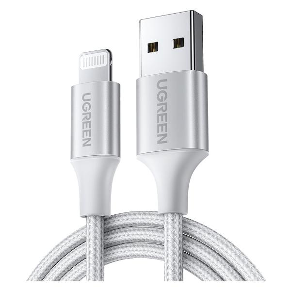 фото Кабель us199, lightning/usb cable alu case with braided, 2 м, серебристый (60163) ugreen