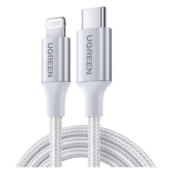 фото Кабель us304, usb-c/lightning m/m cable aluminum shell braided, 1 м, серебристый (70523) ugreen