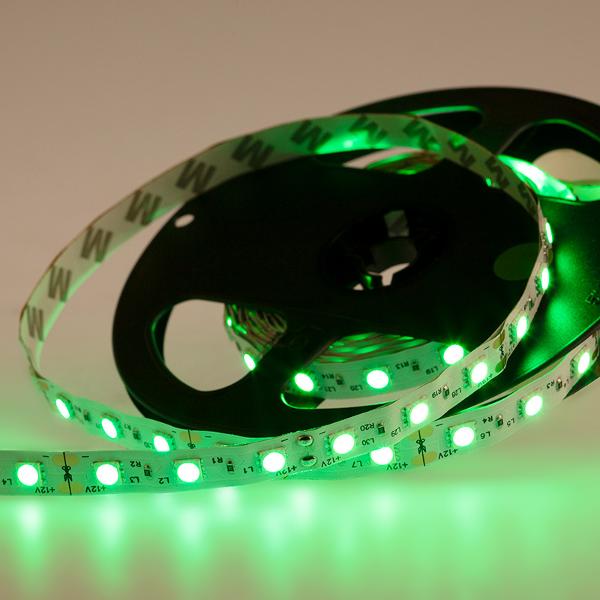 фото Светодиодная лента smd 5050, 60 led/m, 5 м, открытая, 10 мм, ip23, 12 v, свечение зеленое (141-464) lamper