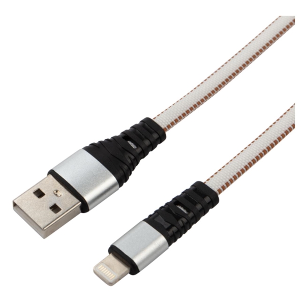 фото Кабель usb-lightning, 2,4 a, 1 м, нейлоновая оплетка, белый (18-7056) rexant