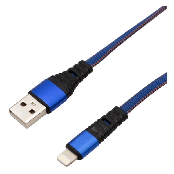 фото Кабель usb-lightning, 2.4 a, 1 м, синяя нейлоновая оплетка (18-7053) rexant