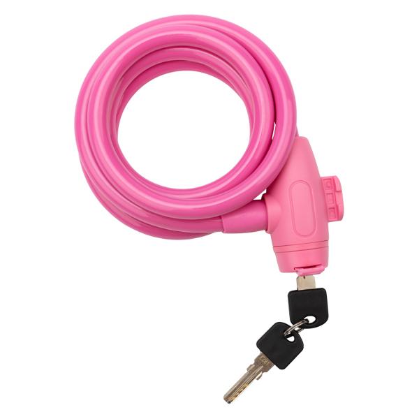фото Тросовый замок для велосипедов и колясок, с ключом, 150 см, розовый (79-0314) четыре-сезона