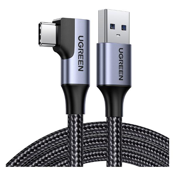 фото Кабель us385 usb-a male to usb-c male 3.0 3a 90-degree angled 1m black (20299) ugreen