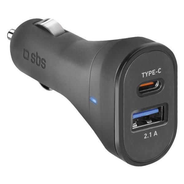 фото Автомобильное зарядное устройство mobile 12/24 в, type-c 2,1а + usb 2,1а, 15 вт, черное (tecrtc1usb2aul) sbs