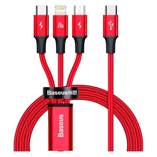 фото Кабель catlys-c03, 3 in 1 usb-c - lightning 1,5m red baseus