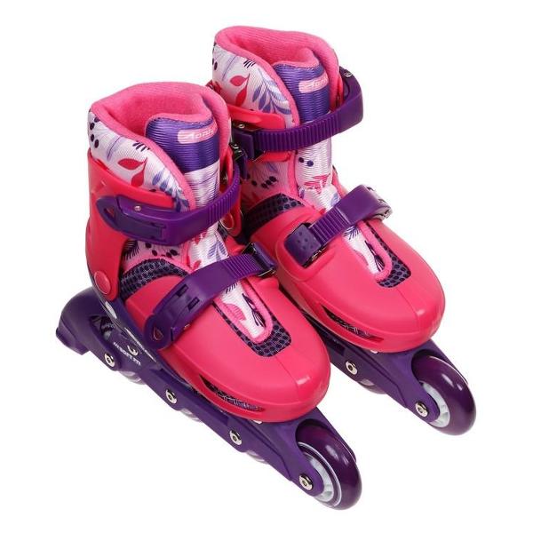фото Роликовые коньки раздвижные, размер 30-33, колеса pvc 64 мм, пластиковая рама, розовые/фиолетовые (5255972) onlitop