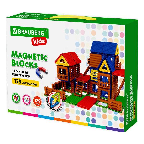 фото Магнитный конструктор kids magnetic build blocks, 129 деталей (663850) brauberg