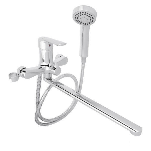 фото Cмеситель для ванны "обсидиан", с душевым набор, прямой излив 35 см, картридж 35 мм, латунь/хром (561-313) rain